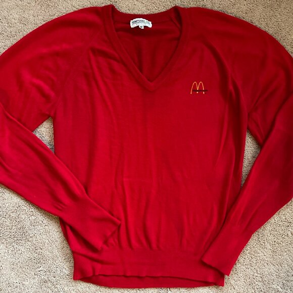 McDonalds Men M Vintage Fast Food Employee Embroidered Logo Sweater Red Uniform - Picture 1 of 5